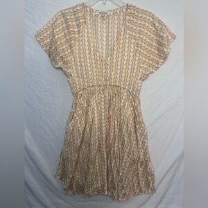 Rip Curl XS Mustard Cream Geometric Print Dress w/ Pockets